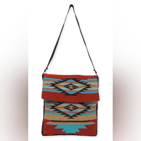 Flap Top Shoulder Bag - Southwest Style - Ethnic Inspired Design - Lightweight - Picture 1 of 9